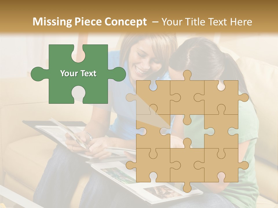 Two Women Sitting On A Couch Looking At A Magazine PowerPoint Template