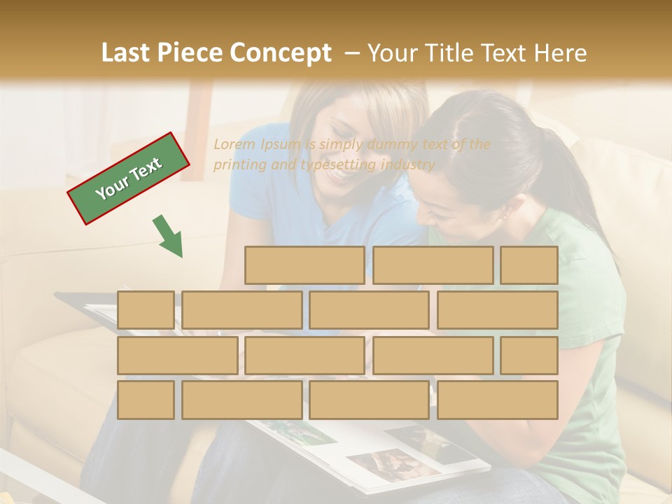 Two Women Sitting On A Couch Looking At A Magazine PowerPoint Template