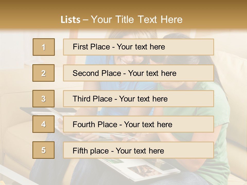 Two Women Sitting On A Couch Looking At A Magazine PowerPoint Template