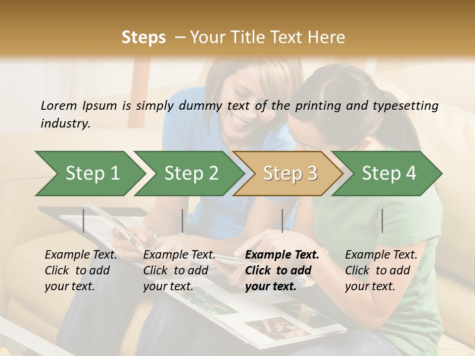 Two Women Sitting On A Couch Looking At A Magazine PowerPoint Template