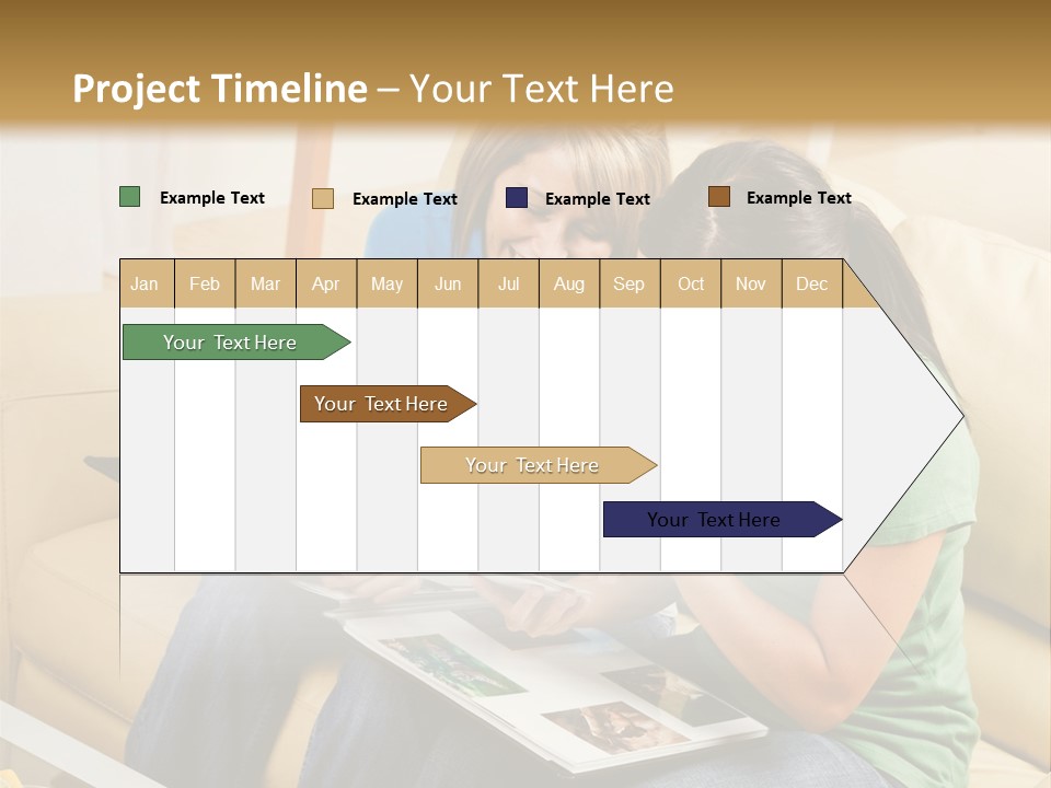 Two Women Sitting On A Couch Looking At A Magazine PowerPoint Template