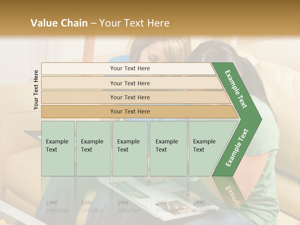Two Women Sitting On A Couch Looking At A Magazine PowerPoint Template