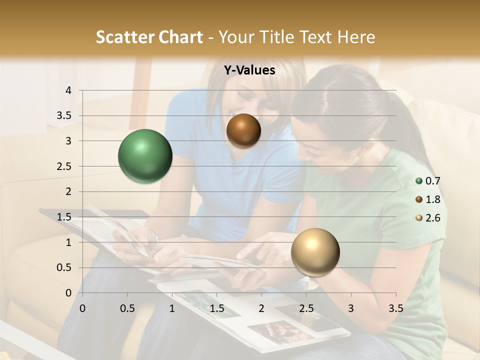 Two Women Sitting On A Couch Looking At A Magazine PowerPoint Template