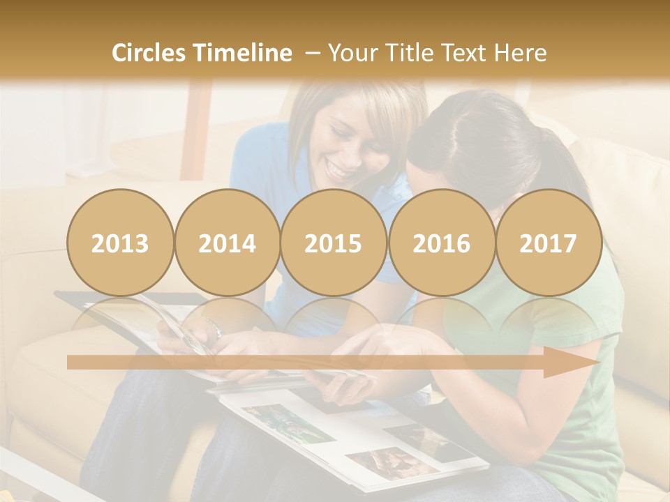 Two Women Sitting On A Couch Looking At A Magazine PowerPoint Template