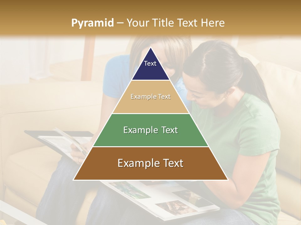 Two Women Sitting On A Couch Looking At A Magazine PowerPoint Template