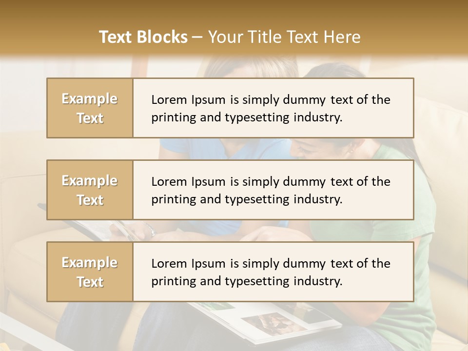 Two Women Sitting On A Couch Looking At A Magazine PowerPoint Template