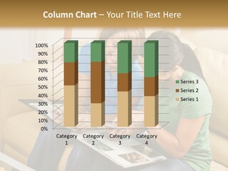 Two Women Sitting On A Couch Looking At A Magazine PowerPoint Template