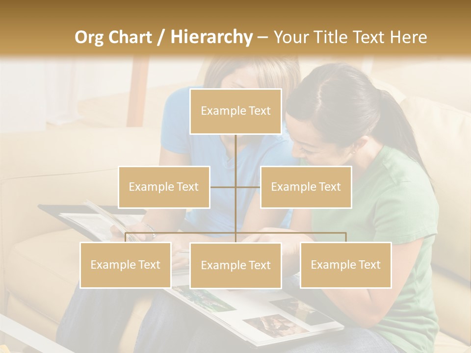 Two Women Sitting On A Couch Looking At A Magazine PowerPoint Template