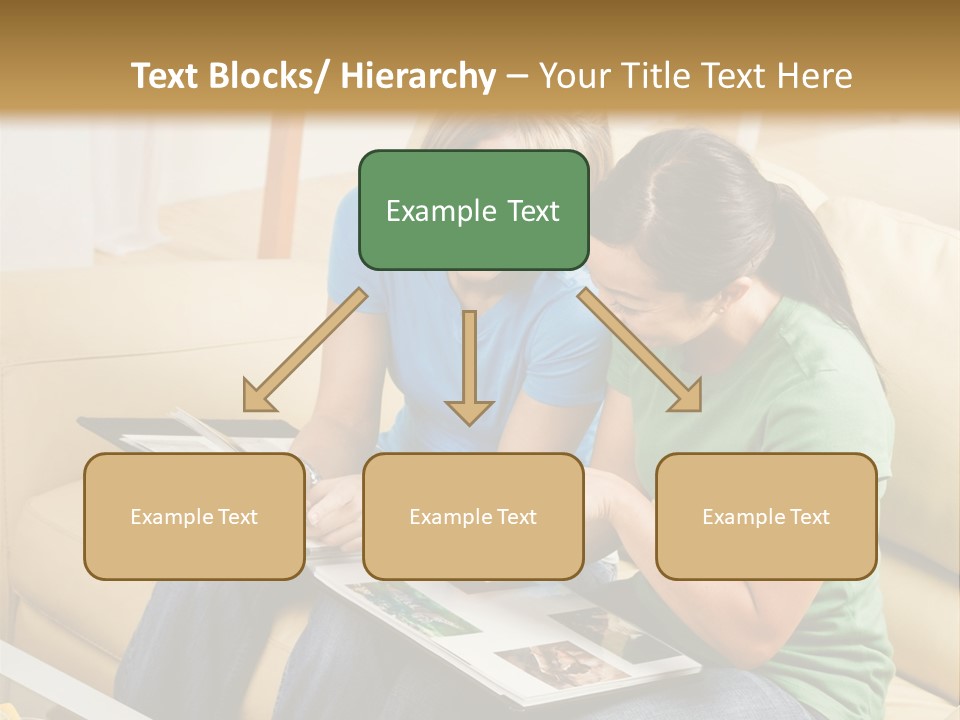 Two Women Sitting On A Couch Looking At A Magazine PowerPoint Template