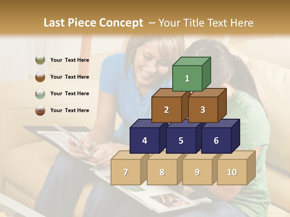 Two Women Sitting On A Couch Looking At A Magazine PowerPoint Template