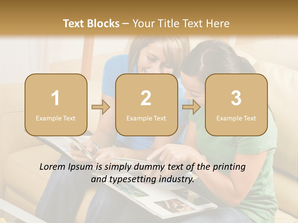 Two Women Sitting On A Couch Looking At A Magazine PowerPoint Template