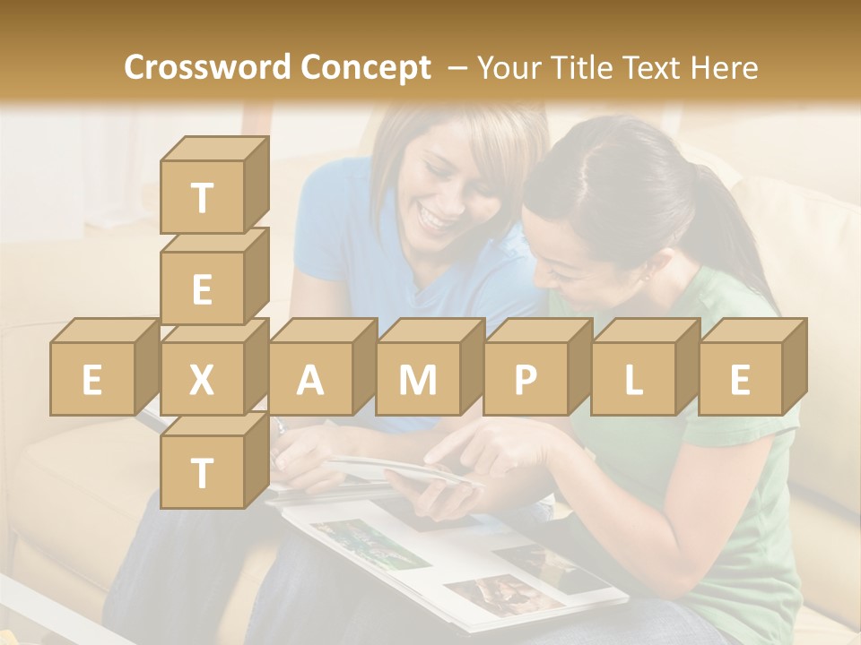 Two Women Sitting On A Couch Looking At A Magazine PowerPoint Template