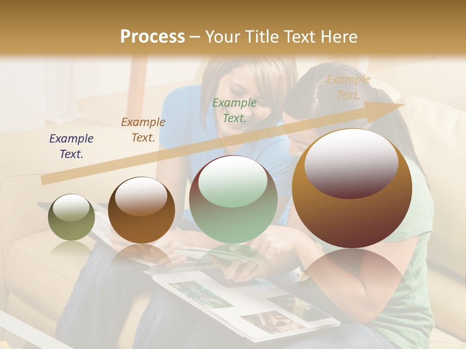 Two Women Sitting On A Couch Looking At A Magazine PowerPoint Template