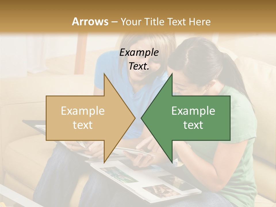 Two Women Sitting On A Couch Looking At A Magazine PowerPoint Template