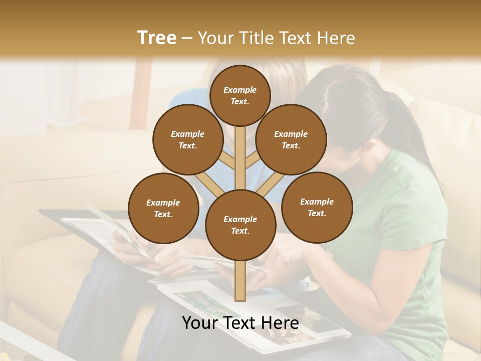 Two Women Sitting On A Couch Looking At A Magazine PowerPoint Template