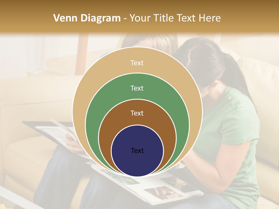 Two Women Sitting On A Couch Looking At A Magazine PowerPoint Template