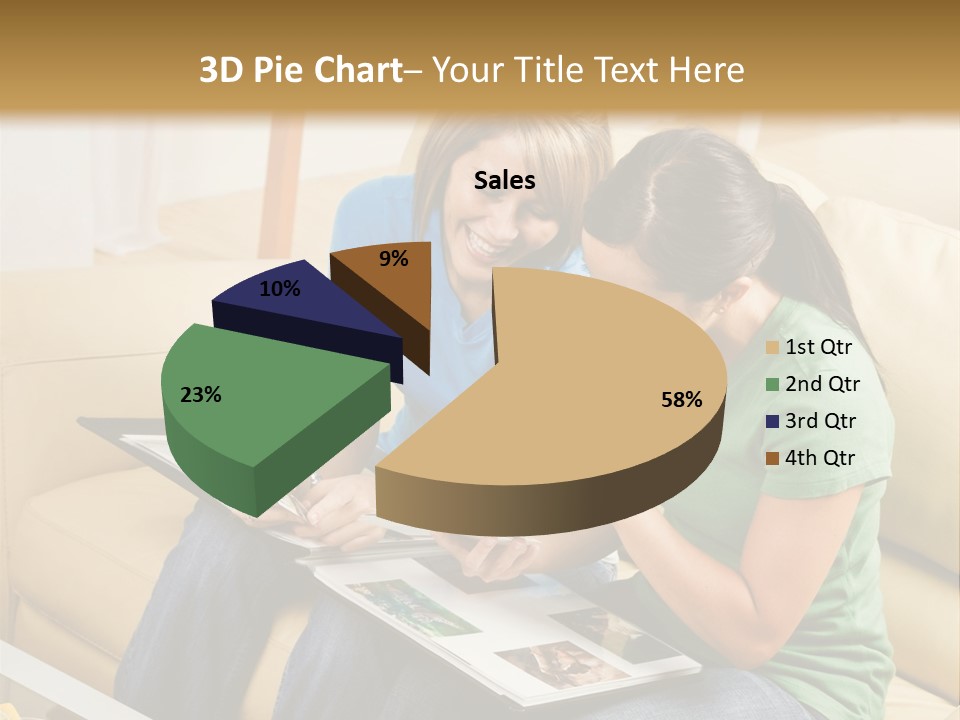 Two Women Sitting On A Couch Looking At A Magazine PowerPoint Template