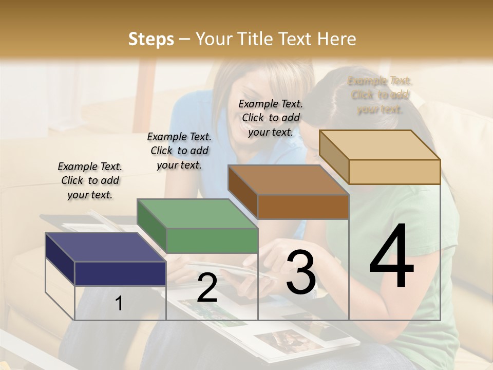 Two Women Sitting On A Couch Looking At A Magazine PowerPoint Template