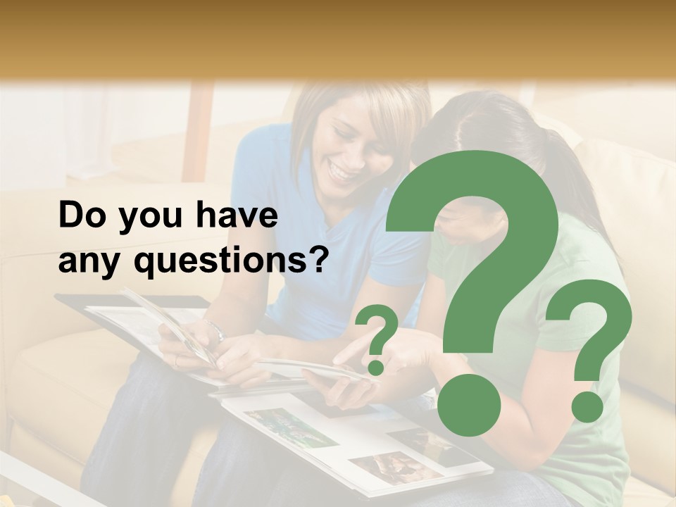 Two Women Sitting On A Couch Looking At A Magazine PowerPoint Template