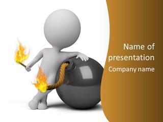 A Person Sitting On A Ball With A Fire In It PowerPoint Template