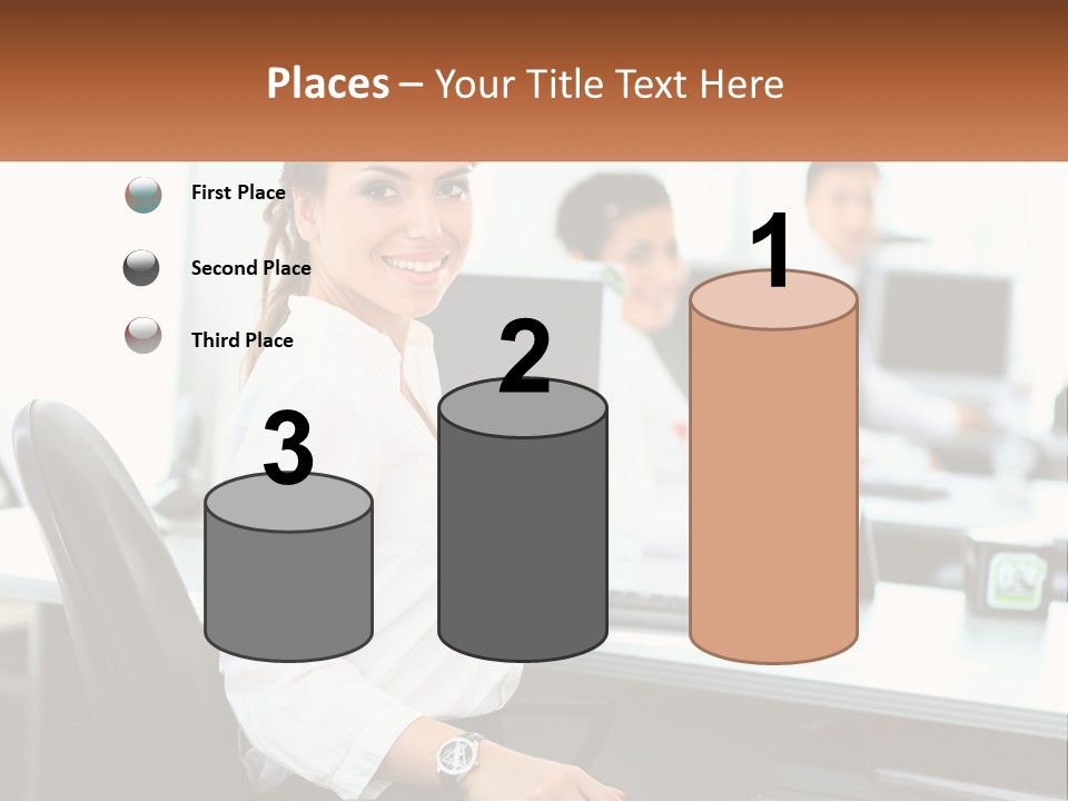 A Woman Sitting At A Desk In An Office PowerPoint Template