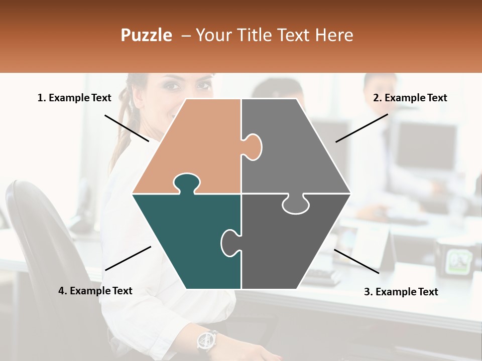 A Woman Sitting At A Desk In An Office PowerPoint Template