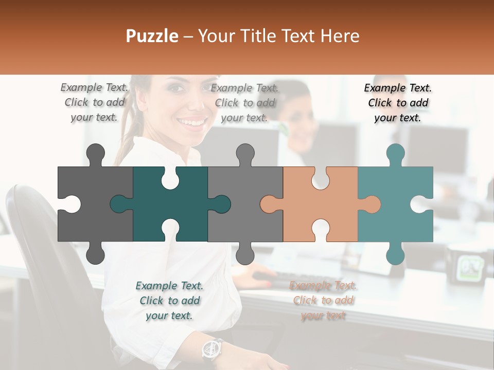 A Woman Sitting At A Desk In An Office PowerPoint Template