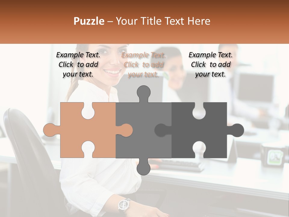 A Woman Sitting At A Desk In An Office PowerPoint Template