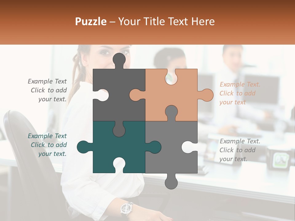 A Woman Sitting At A Desk In An Office PowerPoint Template