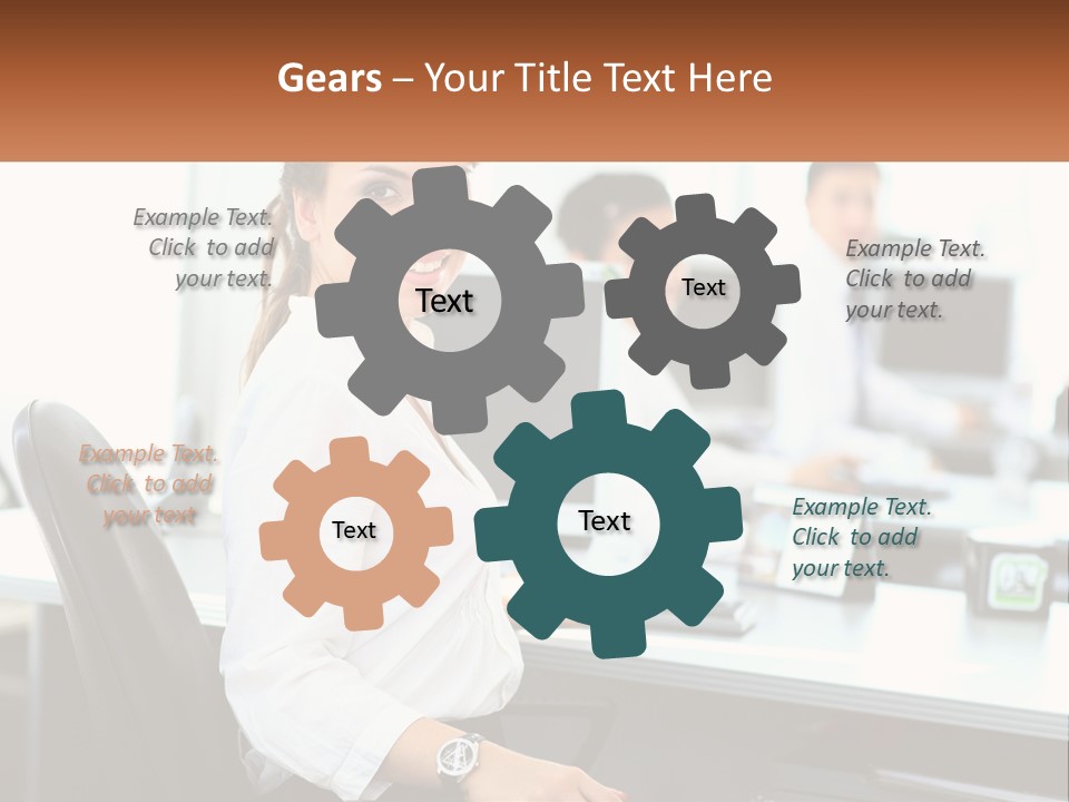 A Woman Sitting At A Desk In An Office PowerPoint Template