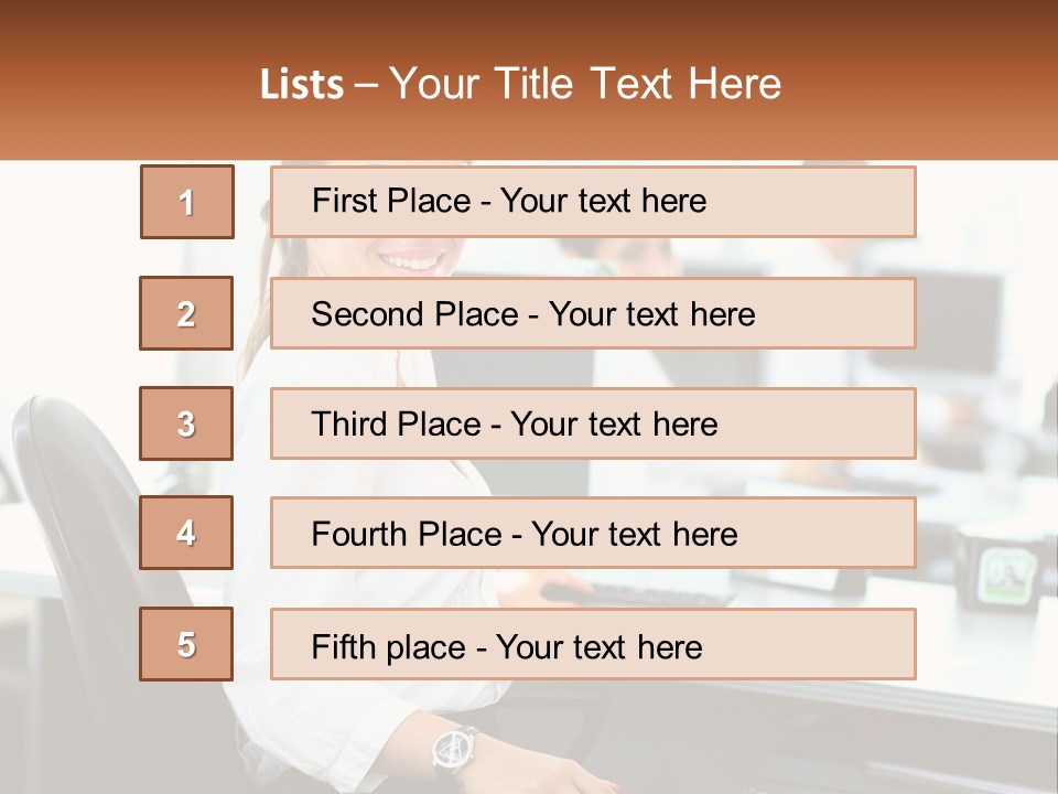 A Woman Sitting At A Desk In An Office PowerPoint Template