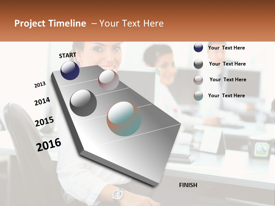 A Woman Sitting At A Desk In An Office PowerPoint Template