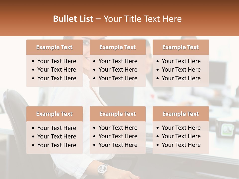 A Woman Sitting At A Desk In An Office PowerPoint Template