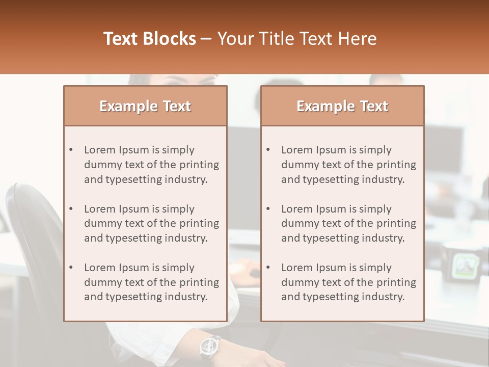 A Woman Sitting At A Desk In An Office PowerPoint Template