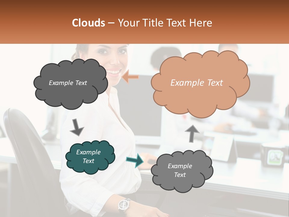 A Woman Sitting At A Desk In An Office PowerPoint Template
