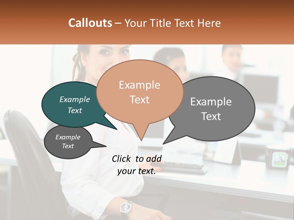 A Woman Sitting At A Desk In An Office PowerPoint Template