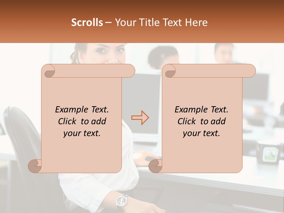 A Woman Sitting At A Desk In An Office PowerPoint Template