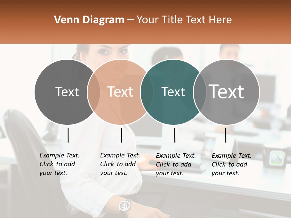 A Woman Sitting At A Desk In An Office PowerPoint Template