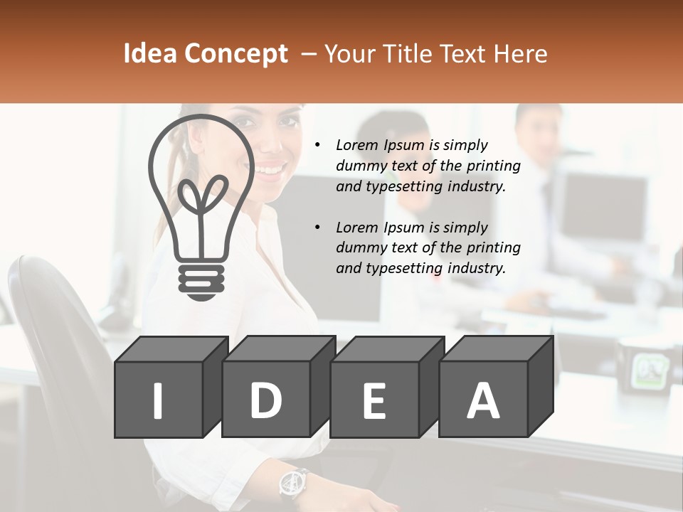 A Woman Sitting At A Desk In An Office PowerPoint Template