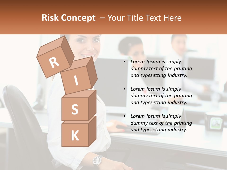 A Woman Sitting At A Desk In An Office PowerPoint Template