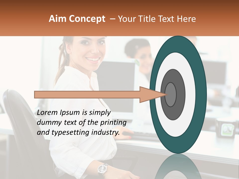 A Woman Sitting At A Desk In An Office PowerPoint Template