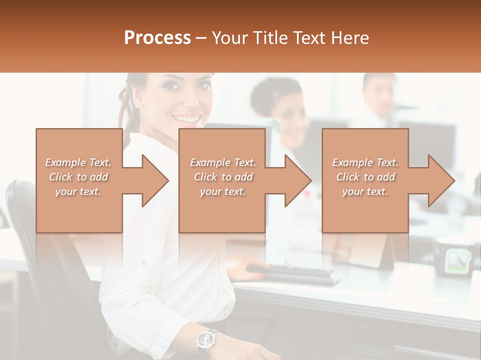 A Woman Sitting At A Desk In An Office PowerPoint Template