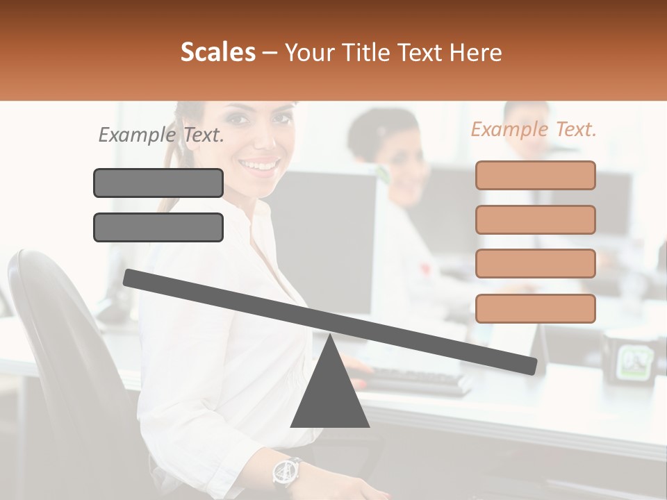 A Woman Sitting At A Desk In An Office PowerPoint Template