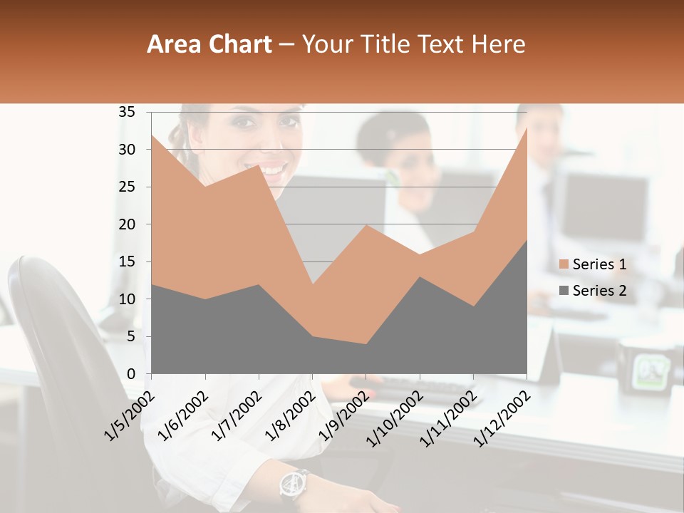 A Woman Sitting At A Desk In An Office PowerPoint Template