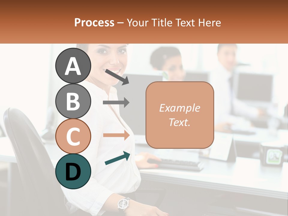A Woman Sitting At A Desk In An Office PowerPoint Template