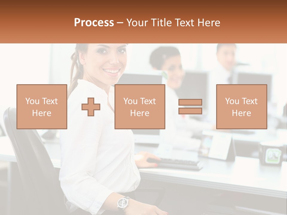 A Woman Sitting At A Desk In An Office PowerPoint Template