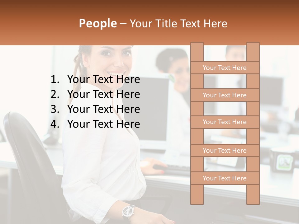 A Woman Sitting At A Desk In An Office PowerPoint Template