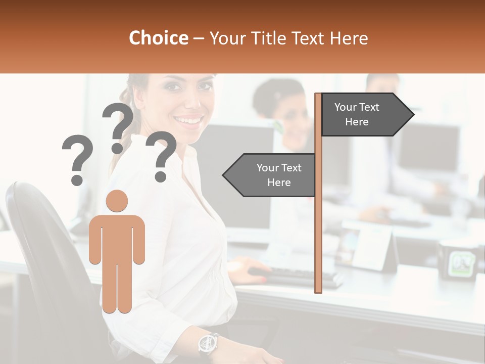 A Woman Sitting At A Desk In An Office PowerPoint Template