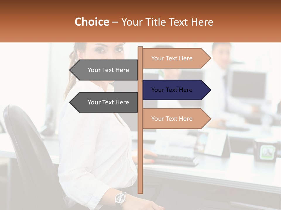 A Woman Sitting At A Desk In An Office PowerPoint Template