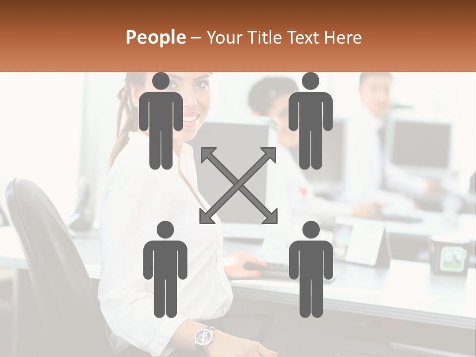 A Woman Sitting At A Desk In An Office PowerPoint Template